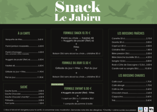 La carte du snack